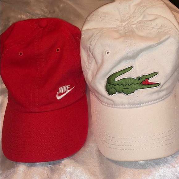 White Lacoste Logo Hat and Red Nike Logo Hat - Picture 3 of 4